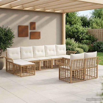 Utomhussoffset 9 pcs Naturlig och Creamvit Polyester