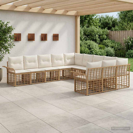 Utomhussoffset 11 pcs Naturlig och Creamvit Polyester