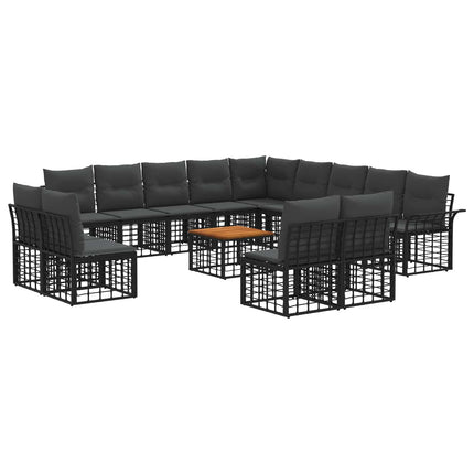 Utomhussoffset 14 pcs Svart och Mörkgrå Polyester