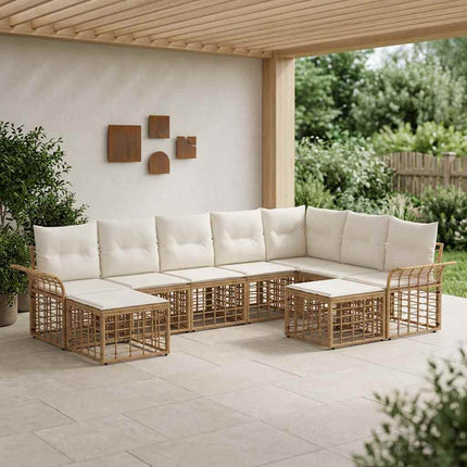 Utomhussoffset 9 pcs Naturlig och Creamvit Polyester