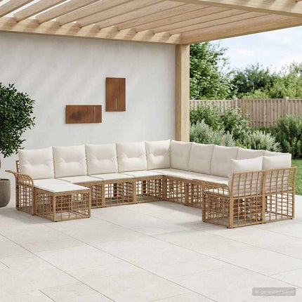 Utomhussoffset 11 pcs Naturlig och Creamvit Polyester