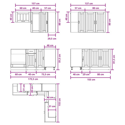 Köksenhet LUCCA 8 pcs Gammalt trä Konstruerat trä