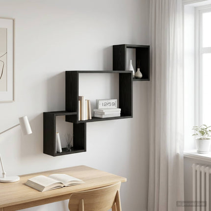 Vägg hylla Väggmonterat Svart ek 91,5 x 15 x 76 cm