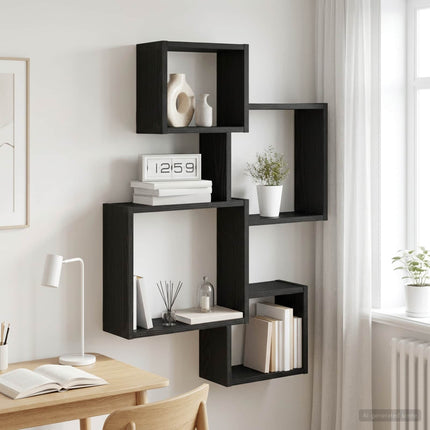 Väggkubhyllor Väggmonterat Svart ek 64 x 13,5 x 91,5 cm