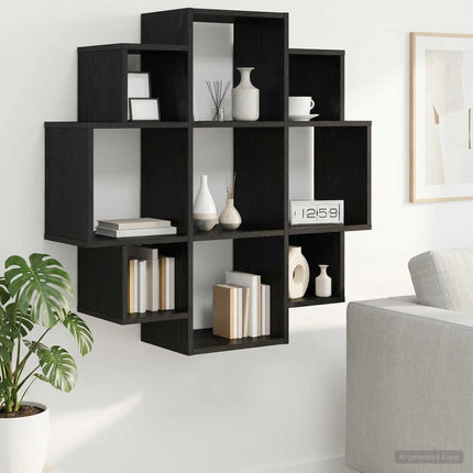 Vägg hylla Svart ek 90 x 25 x 90 cm Konstruerat trä