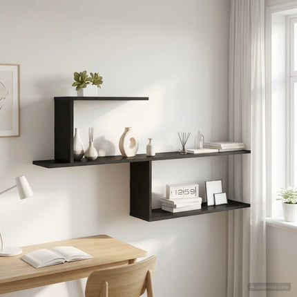 Vägg hylla Svart ek 122 x 18 x 60 cm Konstruerat trä