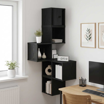 Väggkrokhylla Svart ek 48 x 48 x 120 cm Konstruerat trä