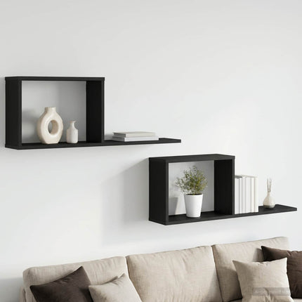 Flytande hyllor 2 pcs Svart ek 80 x 15 x 30 cm Konstruerat trä