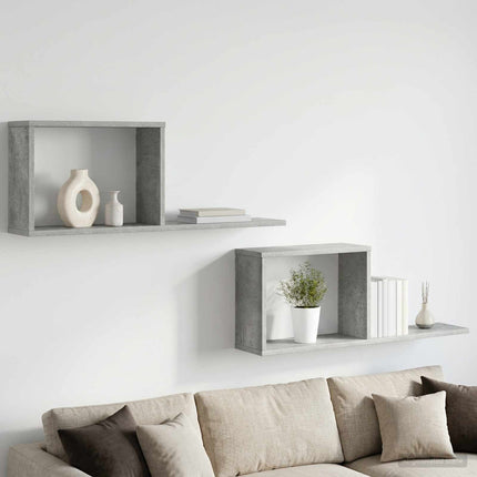 Flytande hyllor 2 pcs Betonggrå 80 x 15 x 30 cm Konstruerat trä