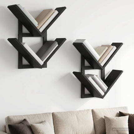 Väggflytande Hylla 2 pcs Svart ek 43 x 15 x 47 cm