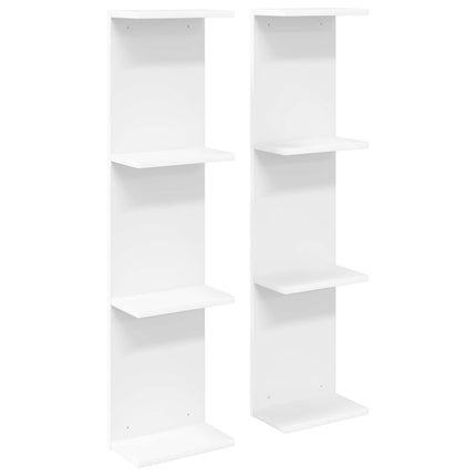 Vägg hylla 2 pcs Vit 25 x 15 x 100 cm Konstruerat trä
