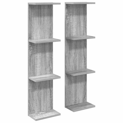 Vägg hylla 2 pcs Grå Sonoma 25 x 15 x 100 cm Konstruerat trä