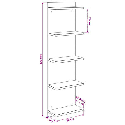 Vägg hylla Sonoma-ek 30 x 15 x 100 cm Konstruerat trä