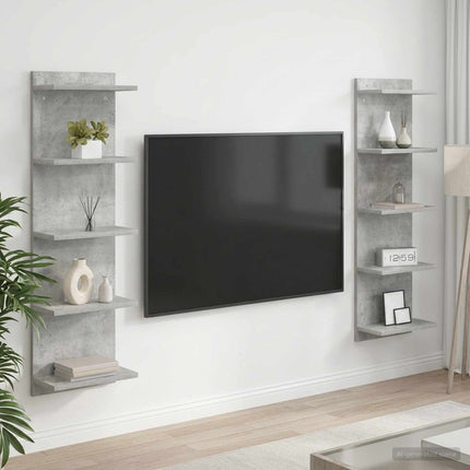 Vägg hylla 2 st Betonggrå 30 x 15 x 100 cm Konstruerat trä