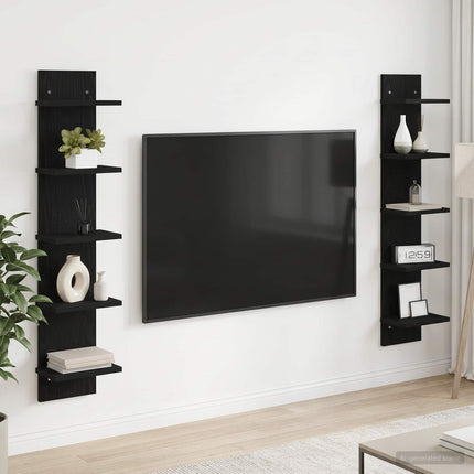 Vägg hylla 2 pcs Svart ek 22 x 15 x 100 cm Konstruerat trä
