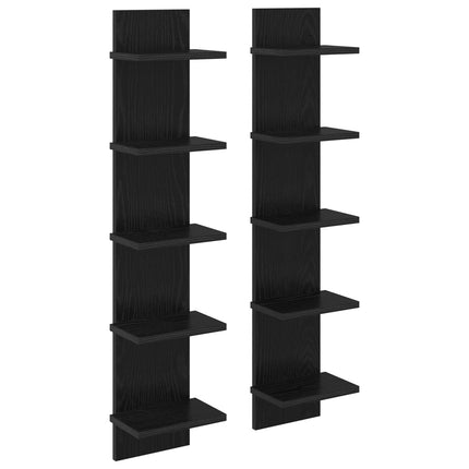 Vägg hylla 2 pcs Svart ek 22 x 15 x 100 cm Konstruerat trä