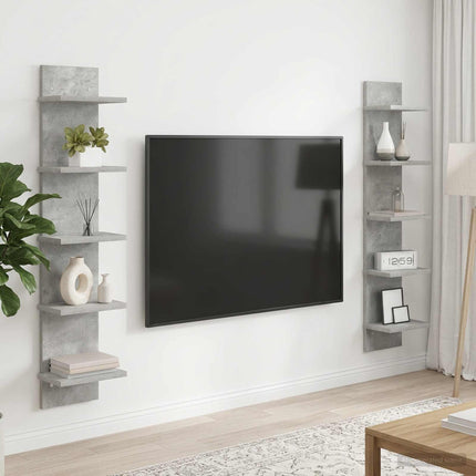 Vägg hylla 2 pcs Betonggrå 22 x 15 x 100 cm Konstruerat trä