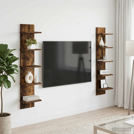 Vägg hylla 2 pcs Rökt ek 22 x 15 x 100 cm Konstruerat trä