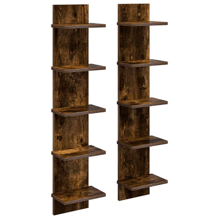 Vägg hylla 2 pcs Rökt ek 22 x 15 x 100 cm Konstruerat trä