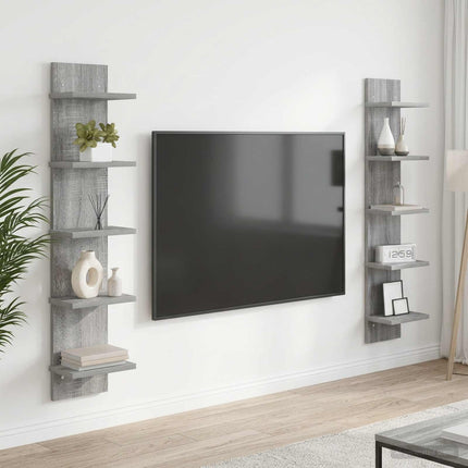Vägg hylla 2 pcs Grå Sonoma 22 x 15 x 100 cm Konstruerat trä