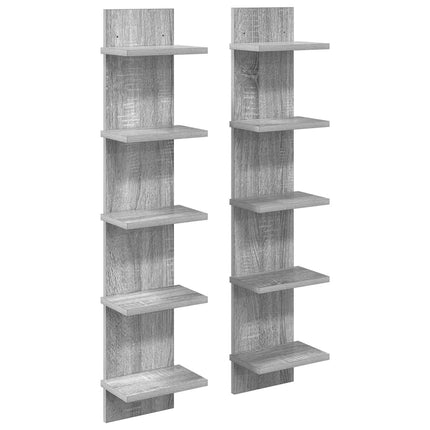 Vägg hylla 2 pcs Grå Sonoma 22 x 15 x 100 cm Konstruerat trä