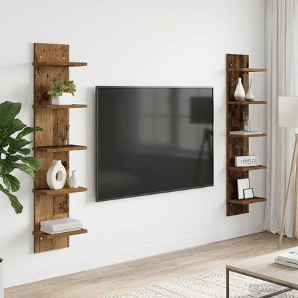 Vägg hylla 2 pcs Gammalt trä 22 x 15 x 100 cm Konstruerat trä