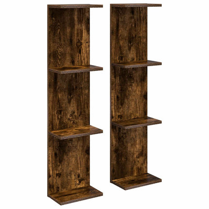 Vägg hylla 2 pcs Rökt ek 22 x 15 x 100 cm Konstruerat trä