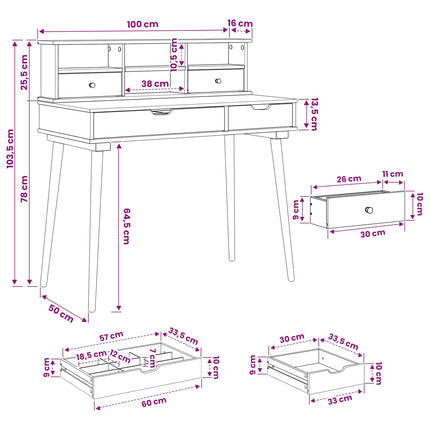 Skrivbordsset FAUSKE 2 pcs Vit 100 x 50 x 103,5 cm