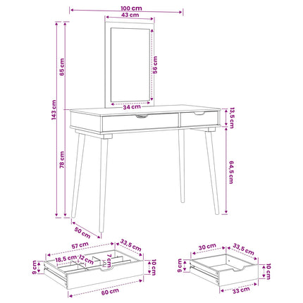 Skrivbordsset FAUSKE 2 pcs Vit 100 x 50 x 143 cm