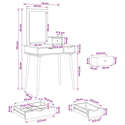 Skrivbordsset FAUSKE 3 pcs Vit 76 x 50 x 143 cm