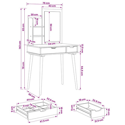 Skrivbordsset FAUSKE 3 pcs Vit 76 x 50 x 143 cm