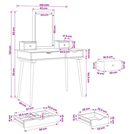 Skrivbordsset FAUSKE 4 pcs Vit 100 x 50 x 143 cm