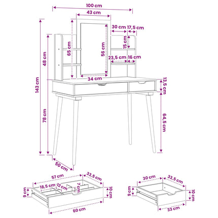 Skrivbordsset FAUSKE 4 pcs Vit 100 x 50 x 143 cm