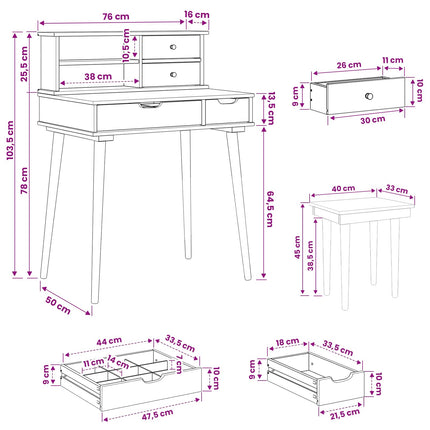 Skrivbordsset FAUSKE 3 pcs Vit 76 x 50 x 103,5 cm