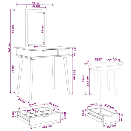 Skrivbordsset FAUSKE 3 pcs Vit 76 x 50 x 143 cm