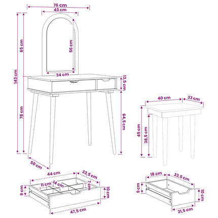 Skrivbordsset FAUSKE 3 pcs Vit 76 x 50 x 143 cm