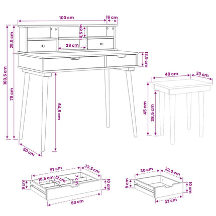 Skrivbordsset FAUSKE 3 pcs Vit 100 x 50 x 103,5 cm