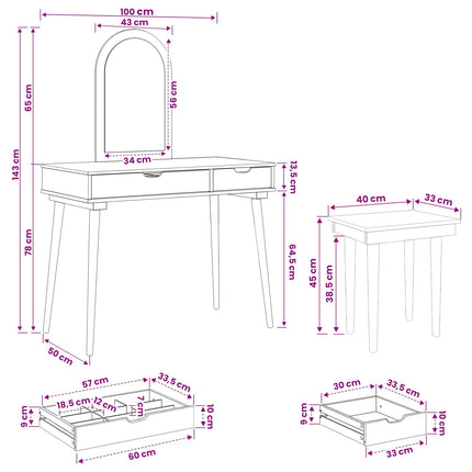 Skrivbordsset FAUSKE 3 pcs Vit 100 x 50 x 143 cm
