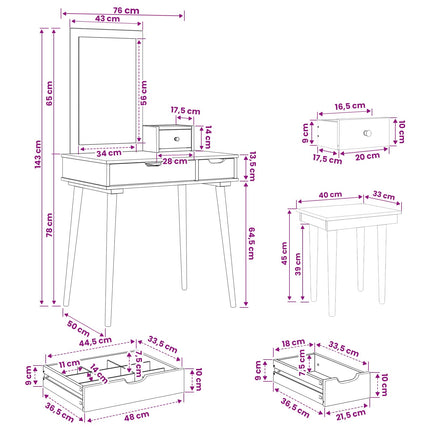 Skrivbordsset FAUSKE 4 pcs Vit 76 x 50 x 143 cm