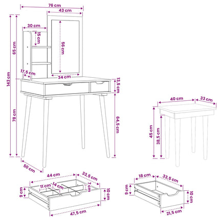 Skrivbordsset FAUSKE 4 pcs Vit 76 x 50 x 143 cm