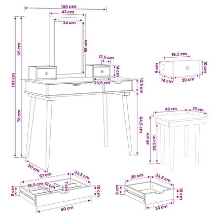 Skrivbordsset FAUSKE 5 pcs Vit 100 x 50 x 143 cm