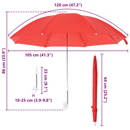 Paraply med klämma 2 pcs Eldtegelröd Ø 105 x 86 cm