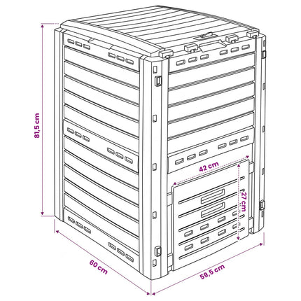 Trädgårdskompost Svart 59,5 x 60 x 81,5 cm 280 l 100% PP