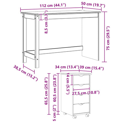 Skrivbordsskickset 2 st Vit Massiv furu