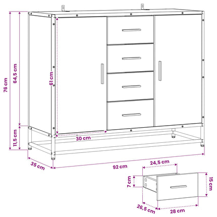 Sideboard Gammalt trä 92 x 35 x 76 cm Konstruerat trä