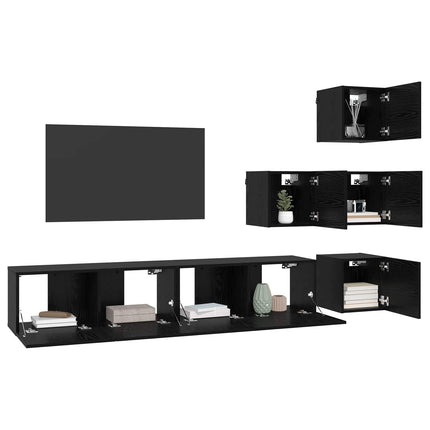 TV-bänkset 6 pcs 80 x 30 x 30 cm Svart ek Konstruerat trä