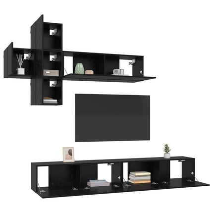 TV-bänkset Väggmonterad 7 pcs Svart ek Konstruerat trä