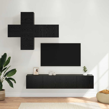 TV-bänkset Väggmonterad 3 pcs Konstruerat trä
