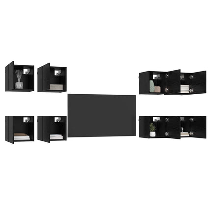 Väggmonterat TV-förråd 8 pcs Svart ek 30,5 x 30 x 30 cm