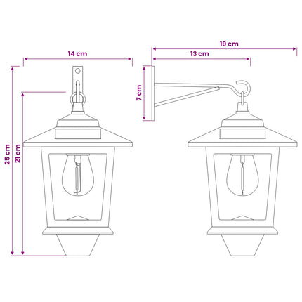 Vägghängd Lampa with LED Bulb 2 st Svart 19 x 14 x 25 cm